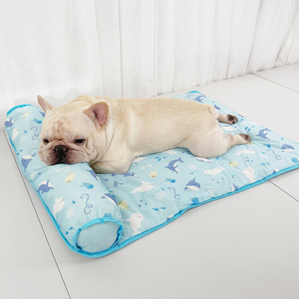 Tapis pour chien en soie glacée respirante et rafraîchissante série Océan avec oreiller