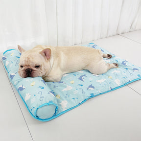 Tapis pour chien en soie glacée respirante et rafraîchissante série Océan avec oreiller