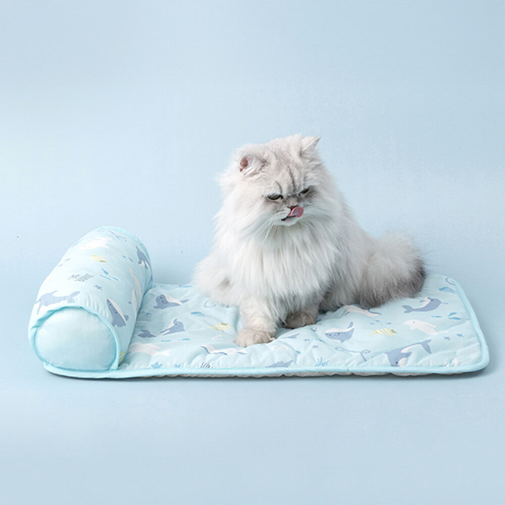 Tapis pour chien en soie glacée respirante et rafraîchissante série Océan avec oreiller