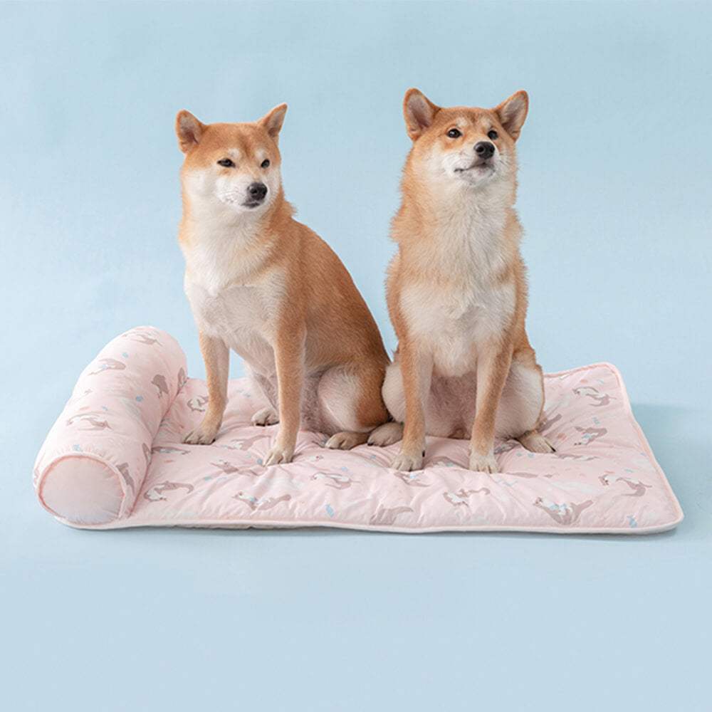 Tapis pour chien en soie glacée respirante et rafraîchissante série Océan avec oreiller