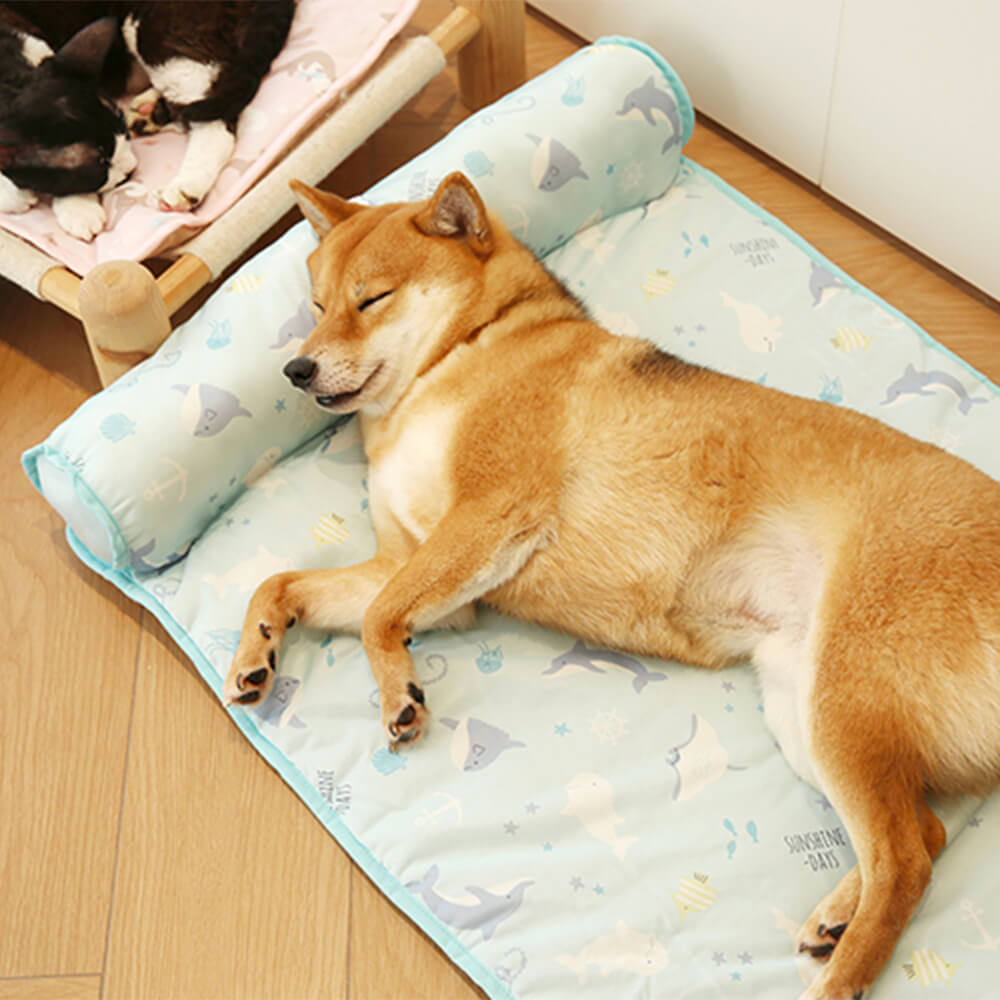 Tapis pour chien en soie glacée respirante et rafraîchissante série Océan avec oreiller