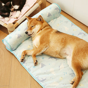 Tapis pour chien en soie glacée respirante et rafraîchissante série Océan avec oreiller