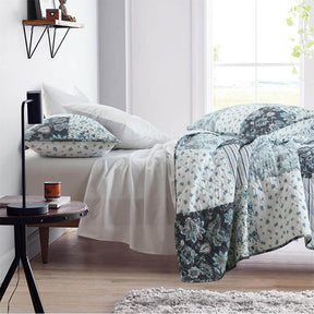 Parure de Lit Reversible en Coton Patchwork Floral Housse de Matelas