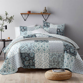 Parure de Lit Reversible en Coton Patchwork Floral Housse de Matelas