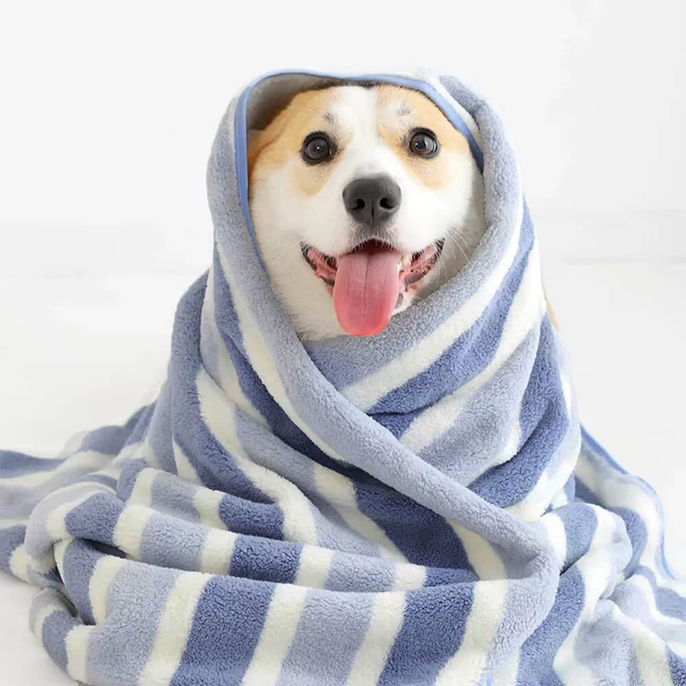Serviette de bain rayée pour chien et chat absorbante à séchage rapide épaissie et douce