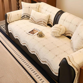 Housse de canapé en peluche motif ondulé résistante aux rayures