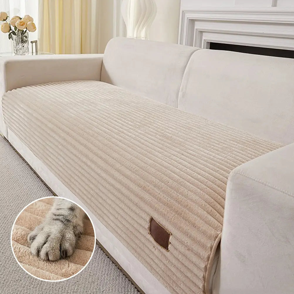 Housse de canapé en peluche rayée anti-dérapante - Unie