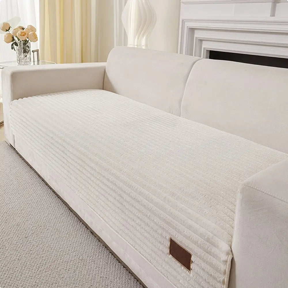 Housse de canapé en peluche rayée anti-dérapante - Unie
