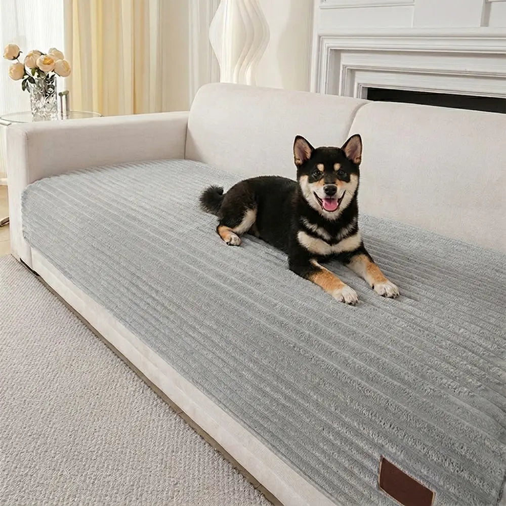 Housse de canapé en peluche rayée anti-dérapante - Unie