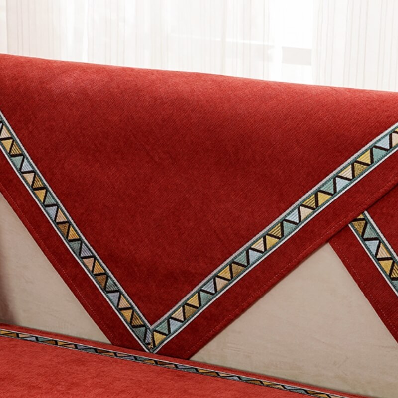 Housse de canapé antidérapante en chenille de couleur unie à décor géométrique