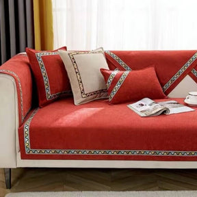 Housse de canapé antidérapante en chenille de couleur unie à décor géométrique