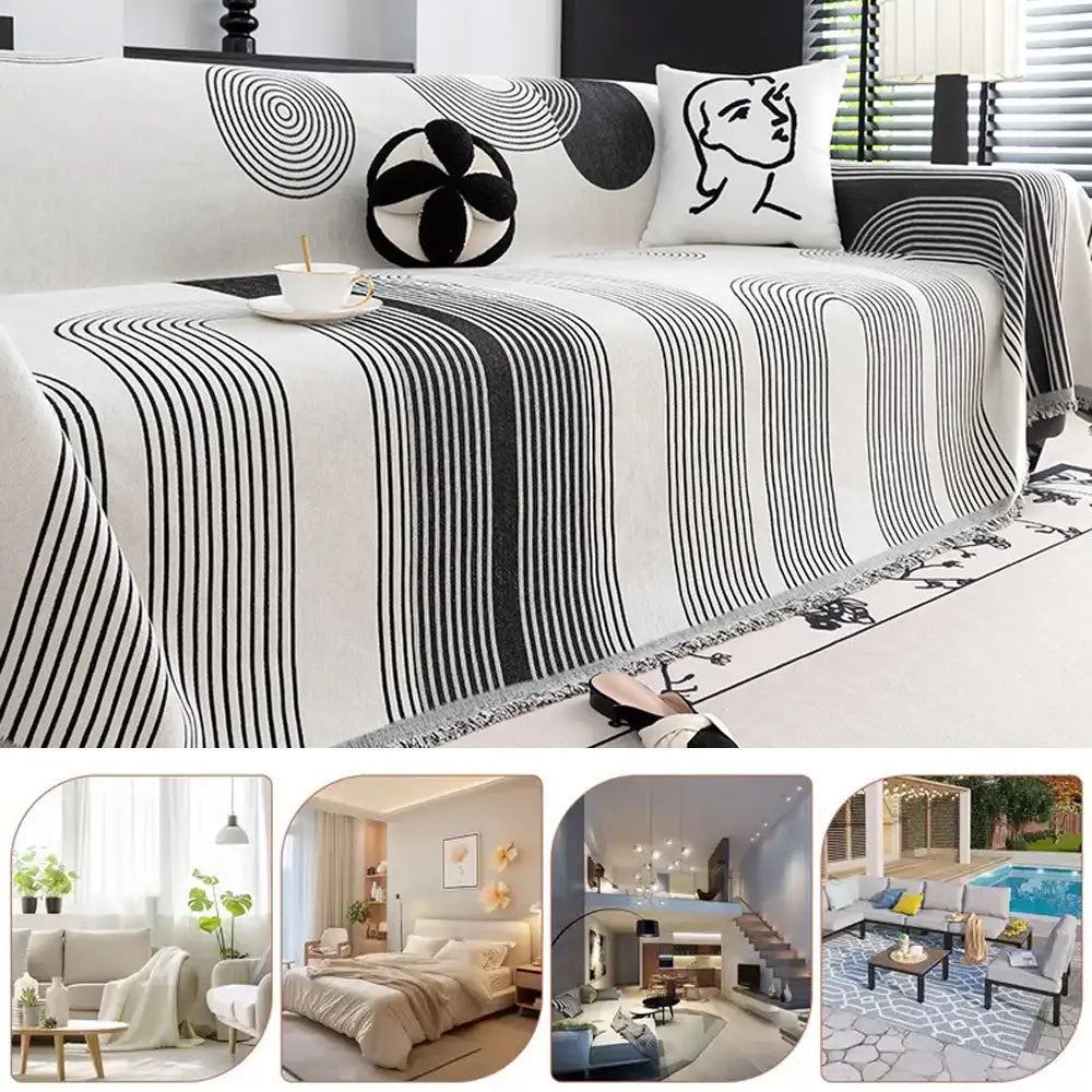 Jeté de canapé Housse de Canapé durable en chenille à rayures géométriques