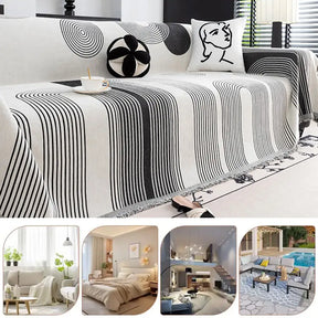 Jeté de canapé Housse de Canapé durable en chenille à rayures géométriques