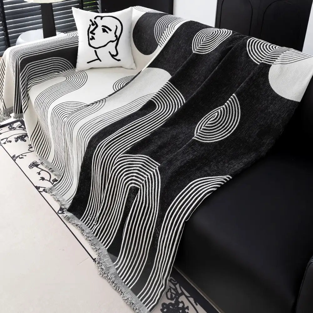 Jeté de canapé Housse de Canapé durable en chenille à rayures géométriques