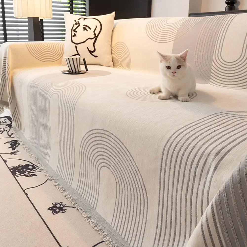 Jeté de canapé Housse de Canapé durable en chenille à rayures géométriques