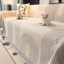 Jeté de canapé Housse de Canapé durable en chenille à rayures géométriques
