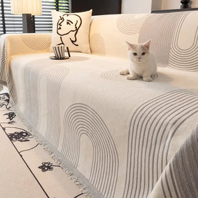 Jeté de canapé Housse de Canapé durable en chenille à rayures géométriques