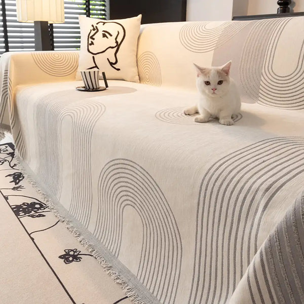 Jeté de canapé Housse de Canapé durable en chenille à rayures géométriques