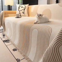 Jeté de canapé Housse de Canapé durable en chenille à rayures géométriques