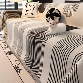 Jeté de canapé Housse de Canapé durable en chenille à rayures géométriques