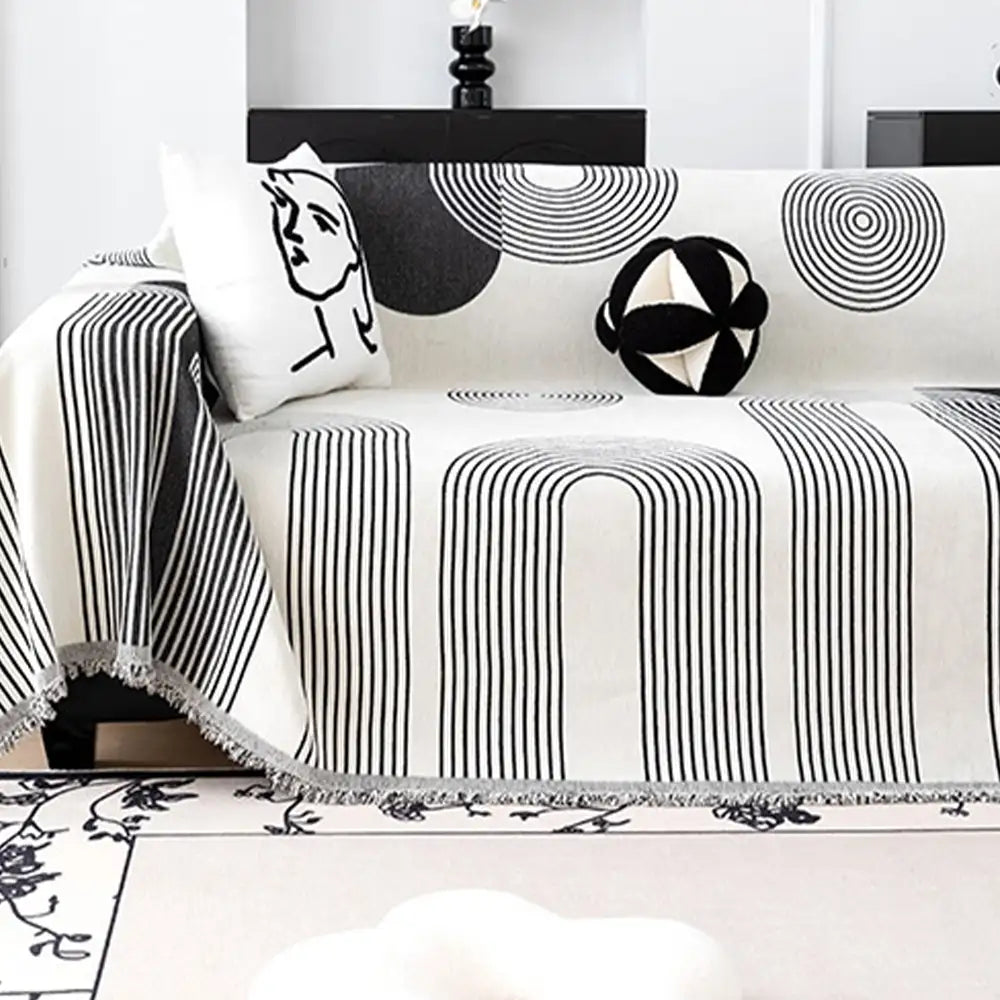 Jeté de canapé Housse de Canapé durable en chenille à rayures géométriques