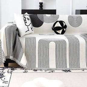 Jeté de canapé Housse de Canapé durable en chenille à rayures géométriques