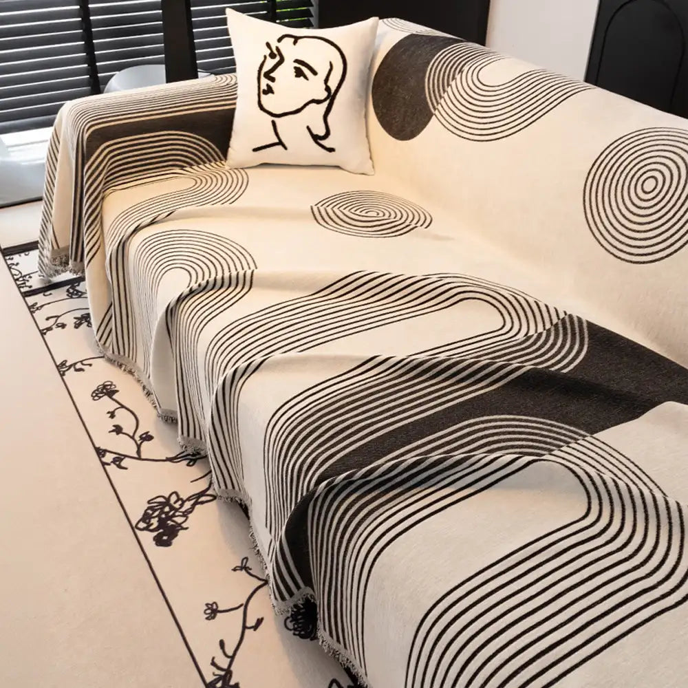 Jeté de canapé Housse de Canapé durable en chenille à rayures géométriques