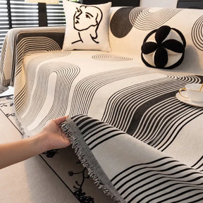 Jeté de canapé Housse de Canapé durable en chenille à rayures géométriques