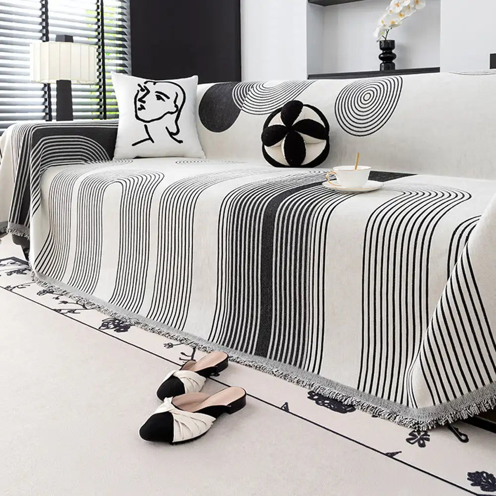 Jeté de canapé Housse de Canapé durable en chenille à rayures géométriques