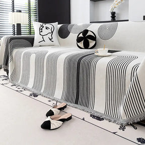Jeté de canapé Housse de Canapé durable en chenille à rayures géométriques