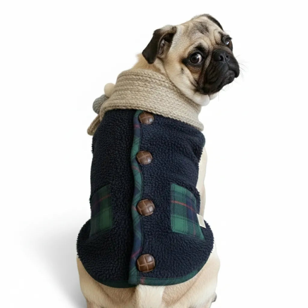 Veste d'hiver à carreaux pour chien avec écharpe festive et confortable pour les fêtes
