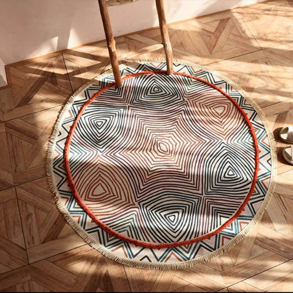 Tapis rond vintage en lin et coton tissé main
