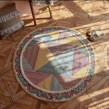 Tapis rond vintage en lin et coton tissé main