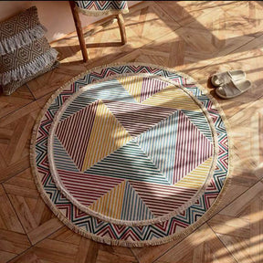 Tapis rond vintage en lin et coton tissé main