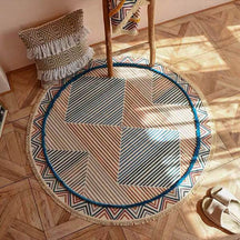 Tapis rond vintage en lin et coton tissé main