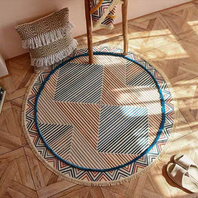 Tapis rond vintage en lin et coton tissé main