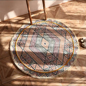 Tapis rond vintage en lin et coton tissé main
