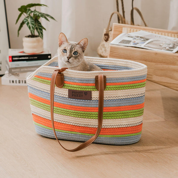 Sac de plage en coton tissé léger fait main transport pour animaux idéal pour les vacances d'été