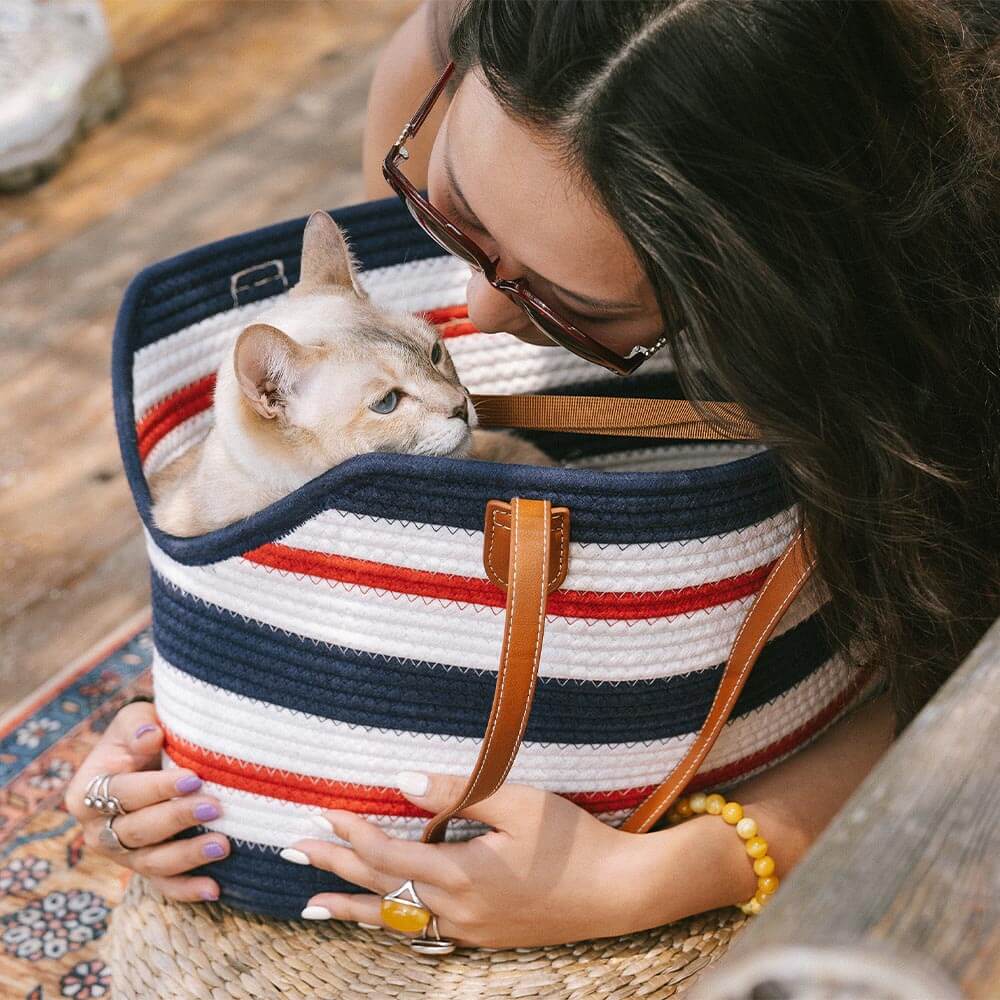 Sac de plage en coton tissé léger fait main transport pour animaux idéal pour les vacances d'été