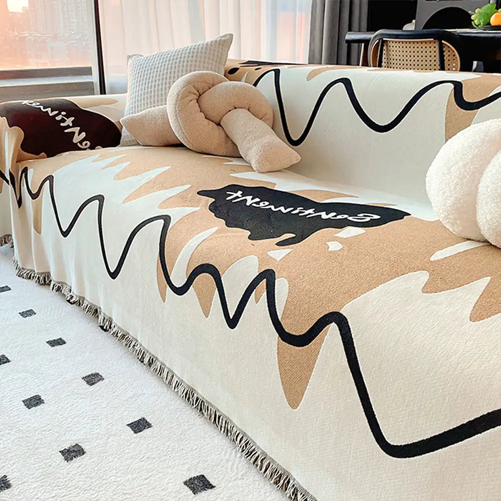 Jeté de canapé Couverture de canapé en chenille ondulée résistante aux griffures avec motif glace
