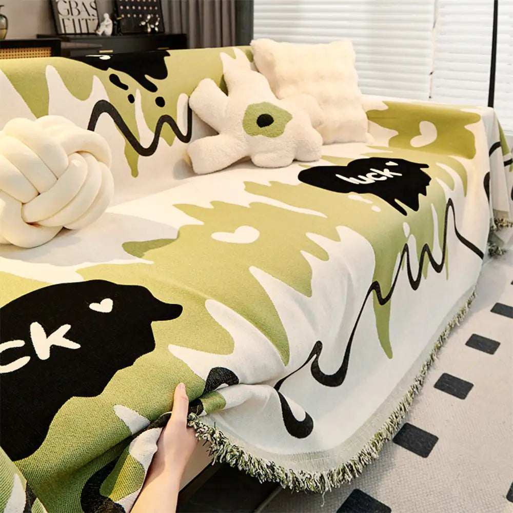 Jeté de canapé Couverture de canapé en chenille ondulée résistante aux griffures avec motif glace