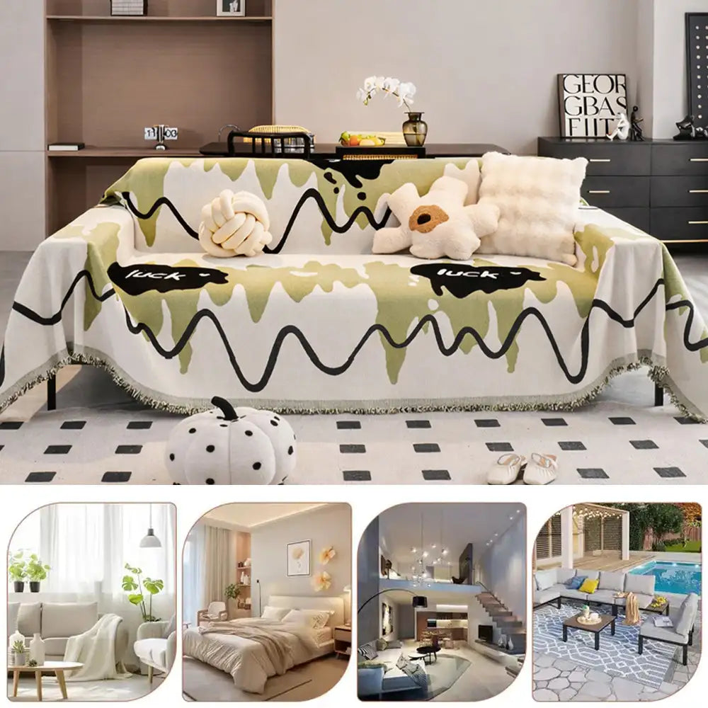 Jeté de canapé Couverture de canapé en chenille ondulée résistante aux griffures avec motif glace