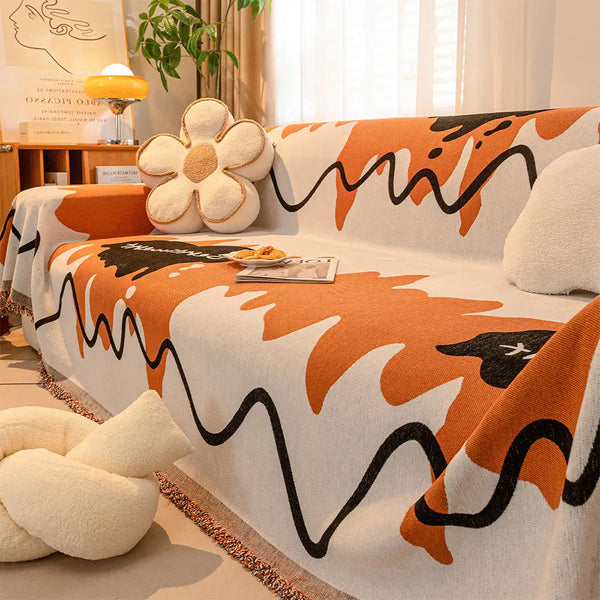 Jeté de canapé Couverture de canapé en chenille ondulée résistante aux griffures avec motif glace