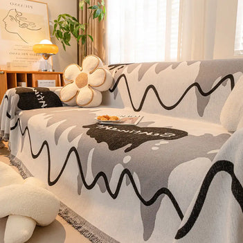 Jeté de canapé Couverture de canapé en chenille ondulée résistante aux griffures avec motif glace