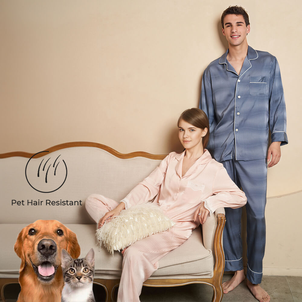 Pyjama à Rayures en Soie Glacée Longs Manches Anti-Épluchures pour Animaux Set Couple