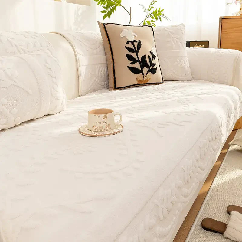 Housse canapé velours jacquard confortable résistante rayures antidérapante