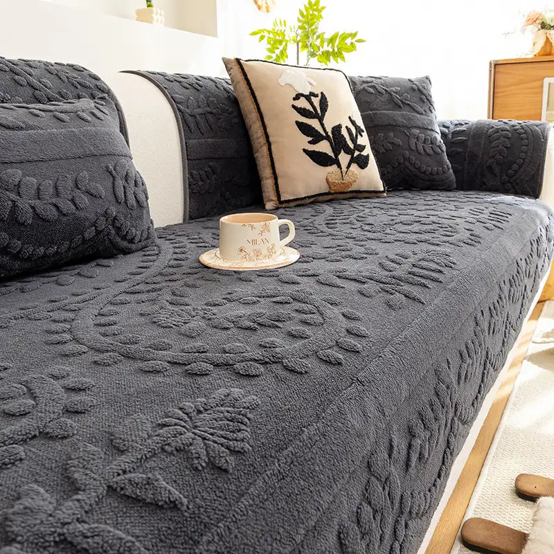 Housse canapé velours jacquard confortable résistante rayures antidérapante