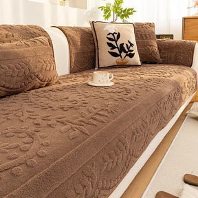 Housse canapé velours jacquard confortable résistante rayures antidérapante