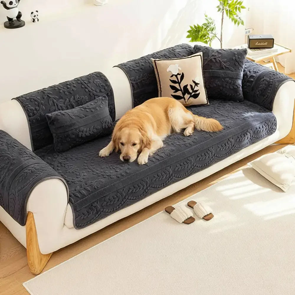 Housse canapé velours jacquard confortable résistante rayures antidérapante