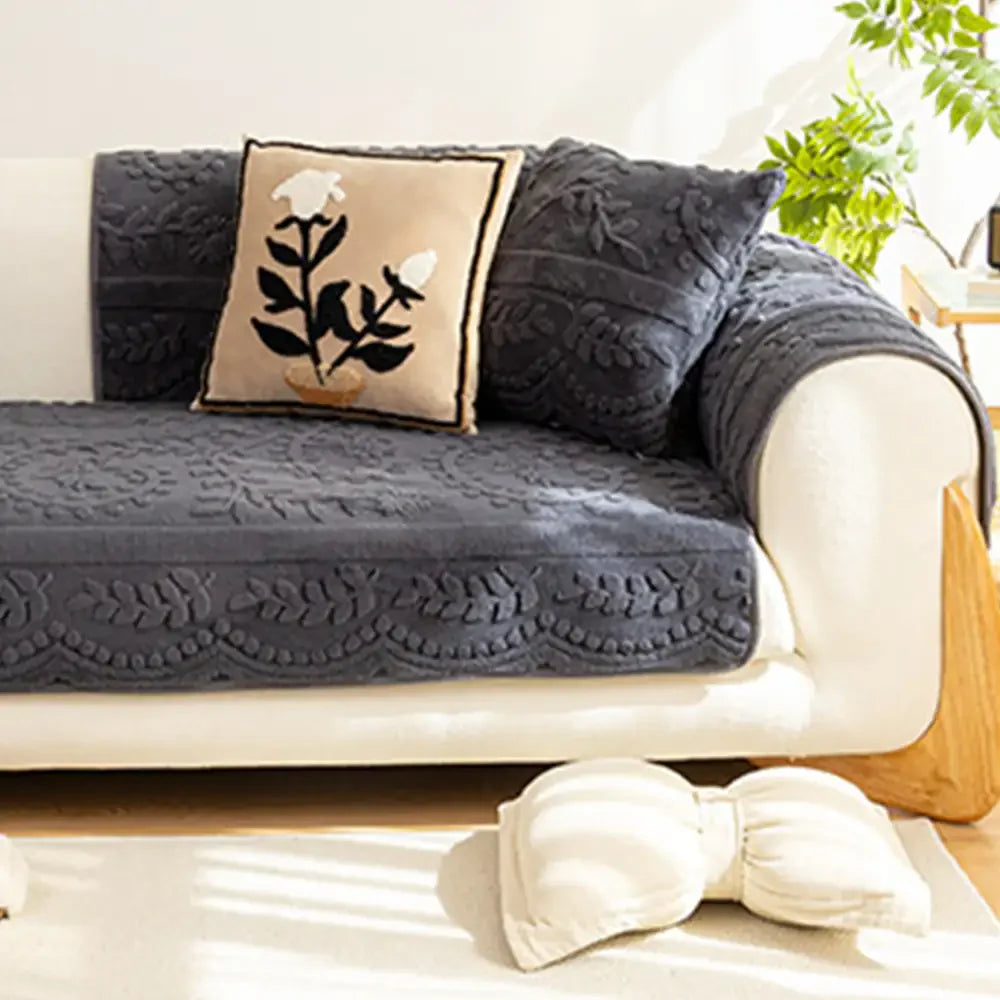 Housse canapé velours jacquard confortable résistante rayures antidérapante